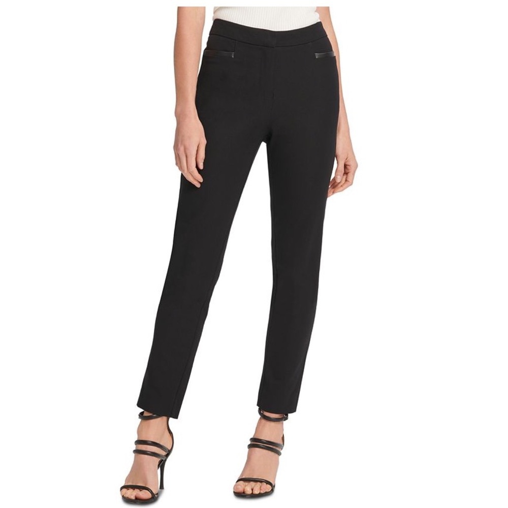 DKNY Faux Leather Trim Straight Dress Pants 12 NWT